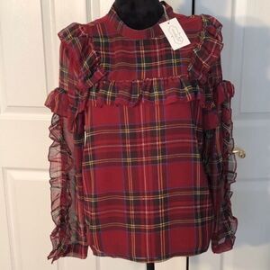 Mudpie plaid ruffled top long sleeve. Ramona top lined, adorable for Christmas!